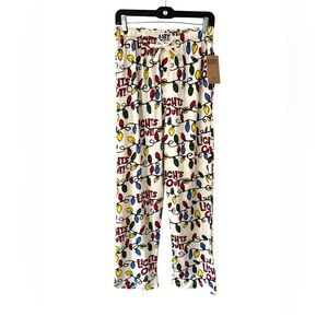 Lazy One men Pajama Lounge Pants S ivory cotton Lights Out Holiday Christmas NWT